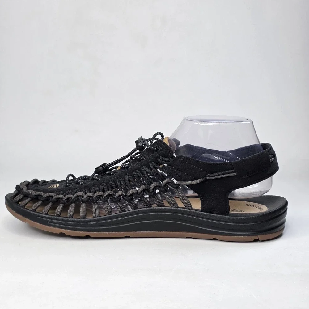 Keen Uneek Hiking Sandals Men's Size 12 Black Gray Drab Cord Woven Outdoor Shoes